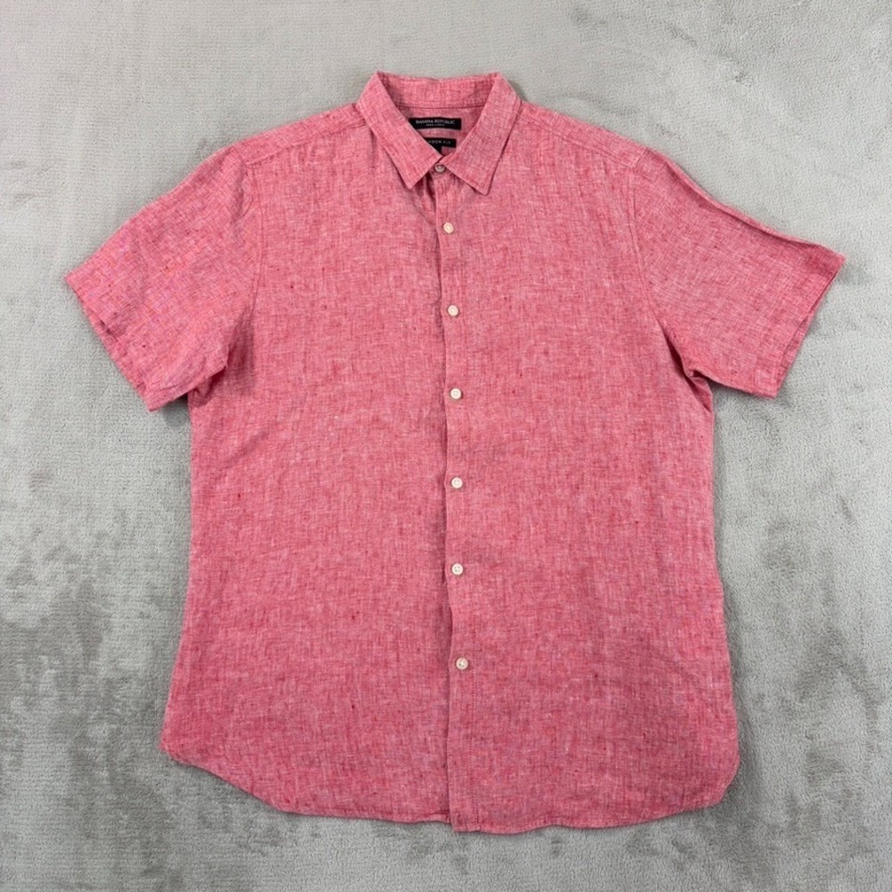 Banana Republic Camden Fit Shirt in Red 100% Linen Men Medium Short Sleeve NWOT
